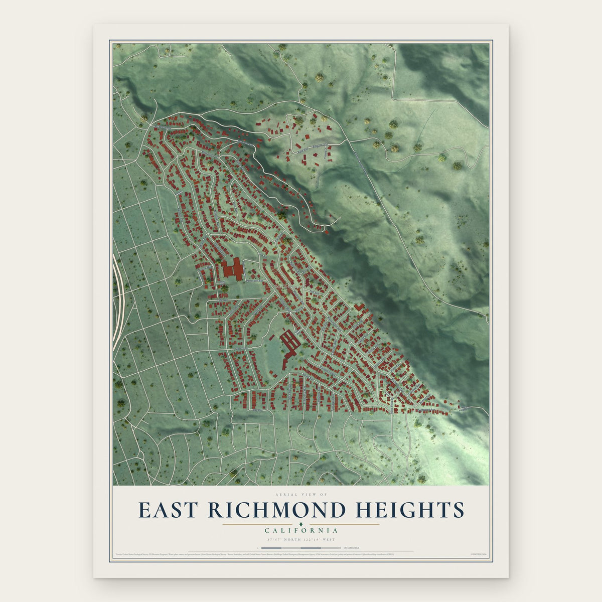East Richmond Heights, California map print, the full design