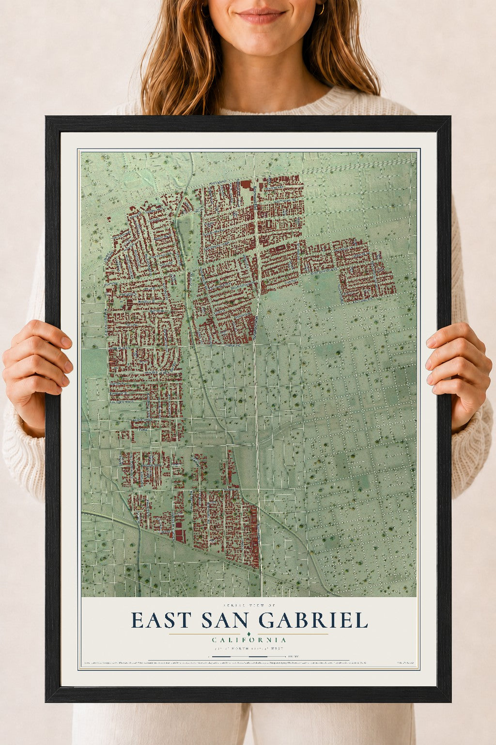 Map of East San Gabriel, California, 18 x 24 inch print in a black wood frame