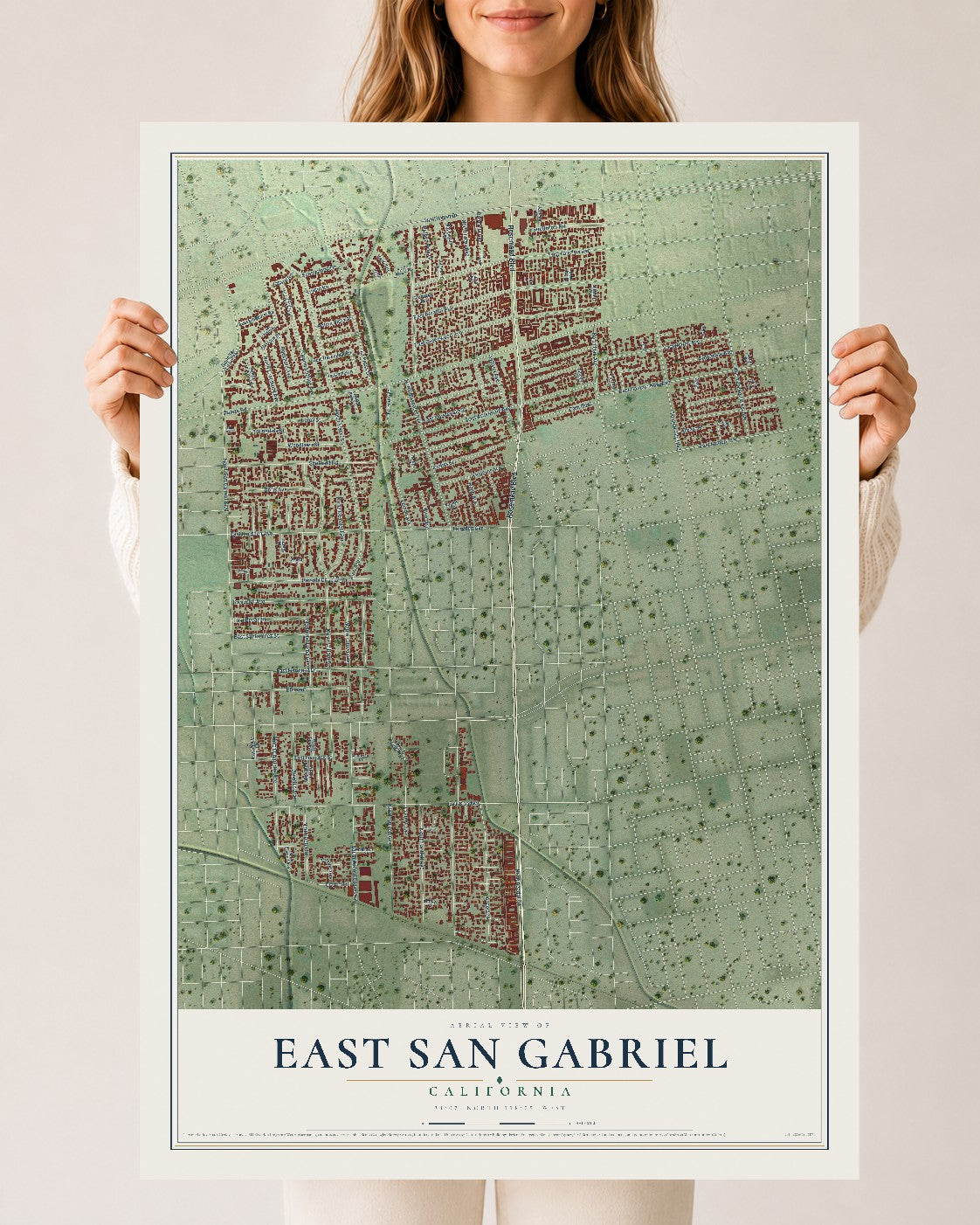 Map of East San Gabriel, California, 24 x 36 inch unframed archival matte print