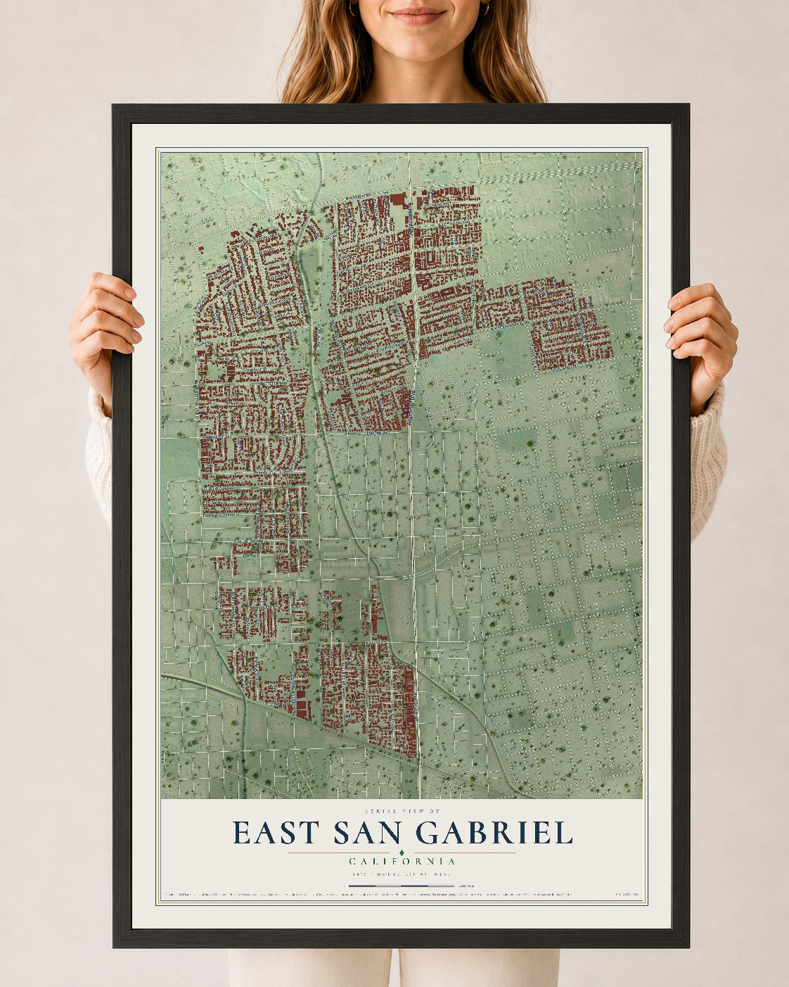 Map of East San Gabriel, California, 24 x 36 inch print in a black wood frame