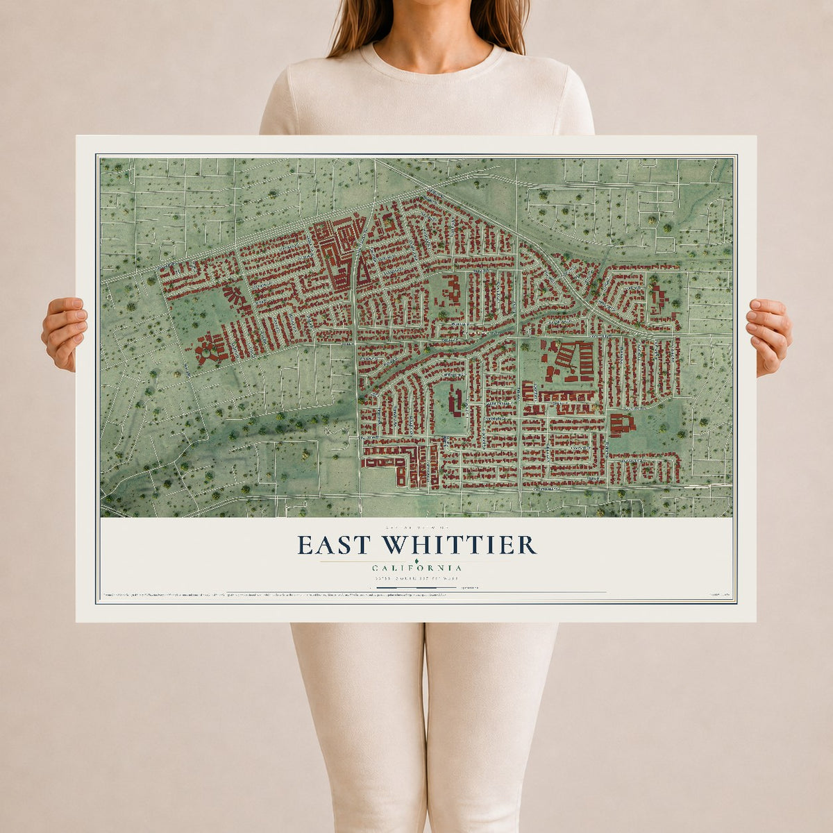 Map of East Whittier, California, 24 x 36 inch unframed archival matte print