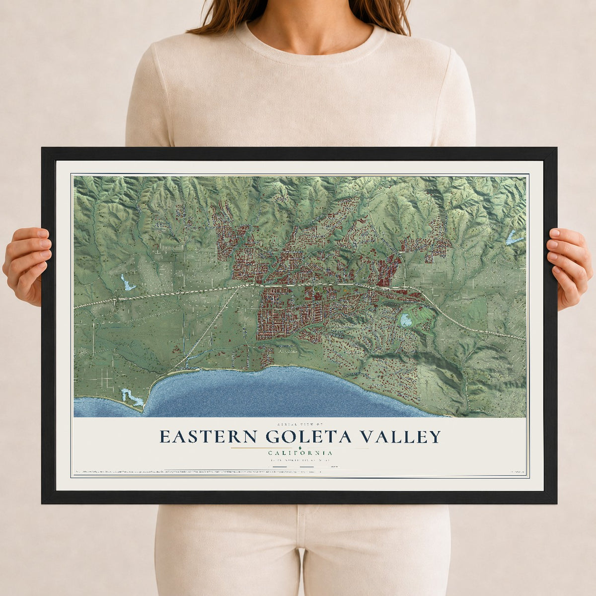 Map of Eastern Goleta Valley, California, 12 x 18 inch print in a black wood frame