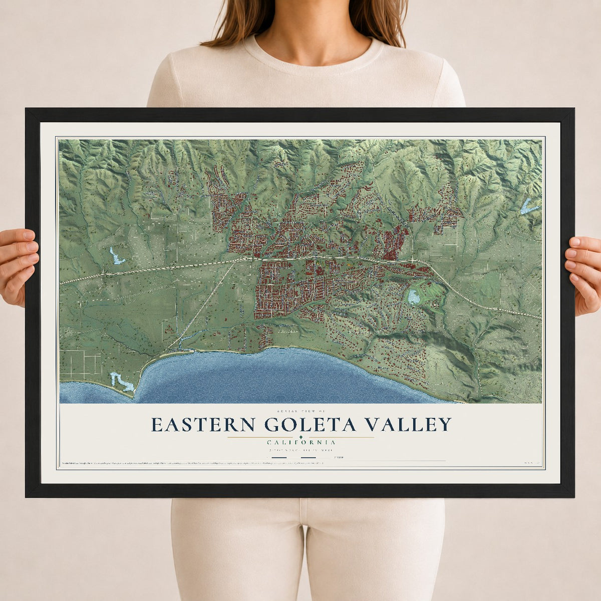 Map of Eastern Goleta Valley, California, 18 x 24 inch print in a black wood frame