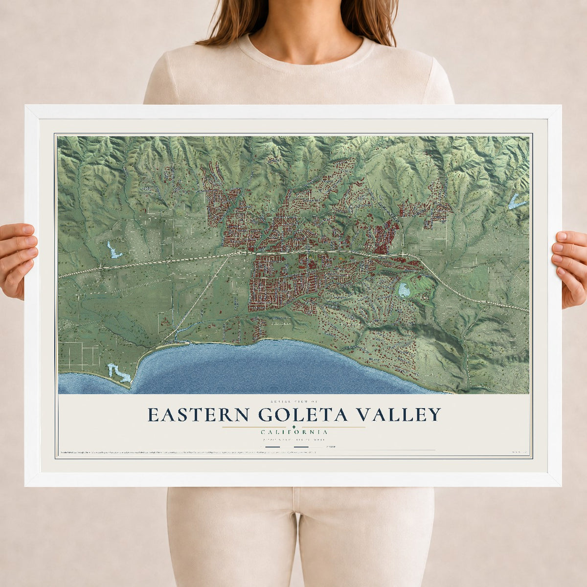 Map of Eastern Goleta Valley, California, 18 x 24 inch print in a white wood frame