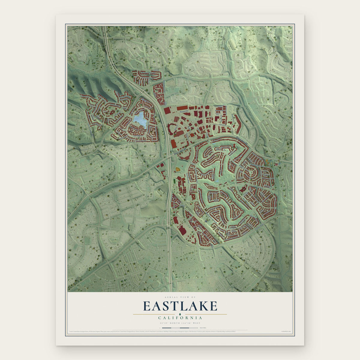 Eastlake, California map print, the full design