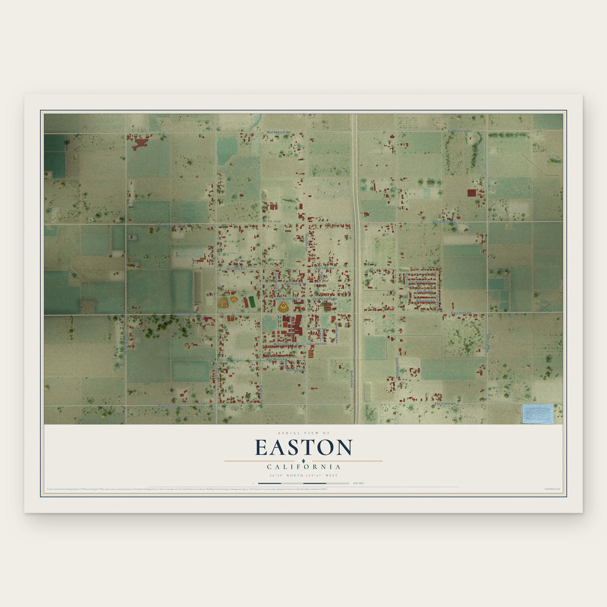 Easton, California map print, the full design