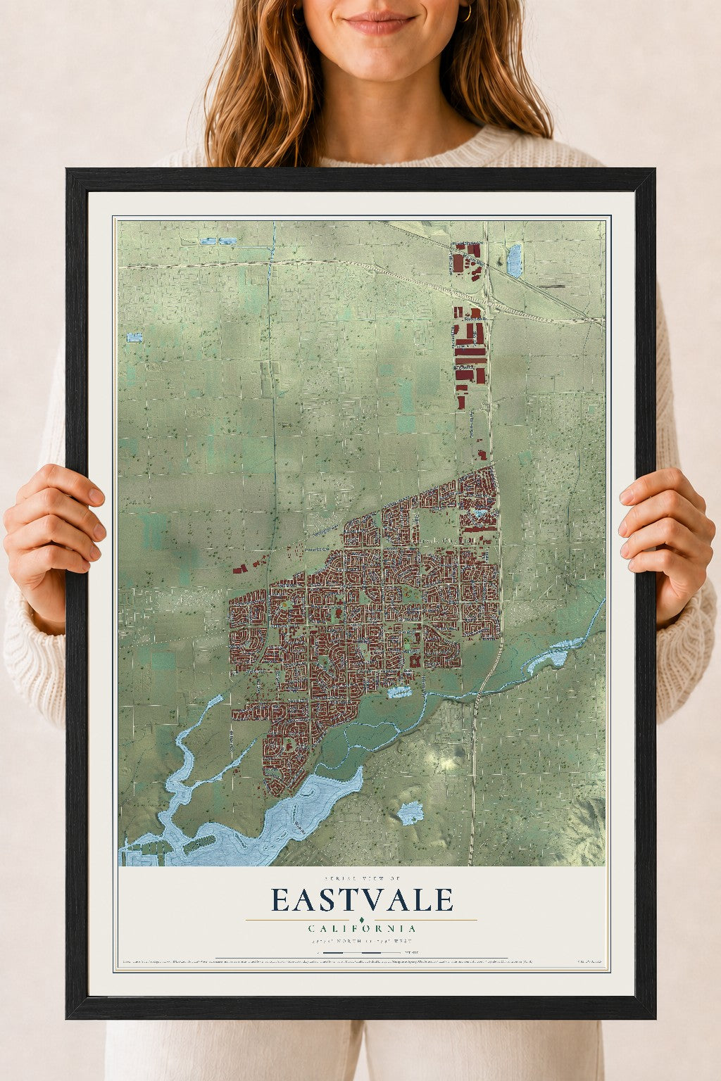 Map of Eastvale, California, 18 x 24 inch print in a black wood frame
