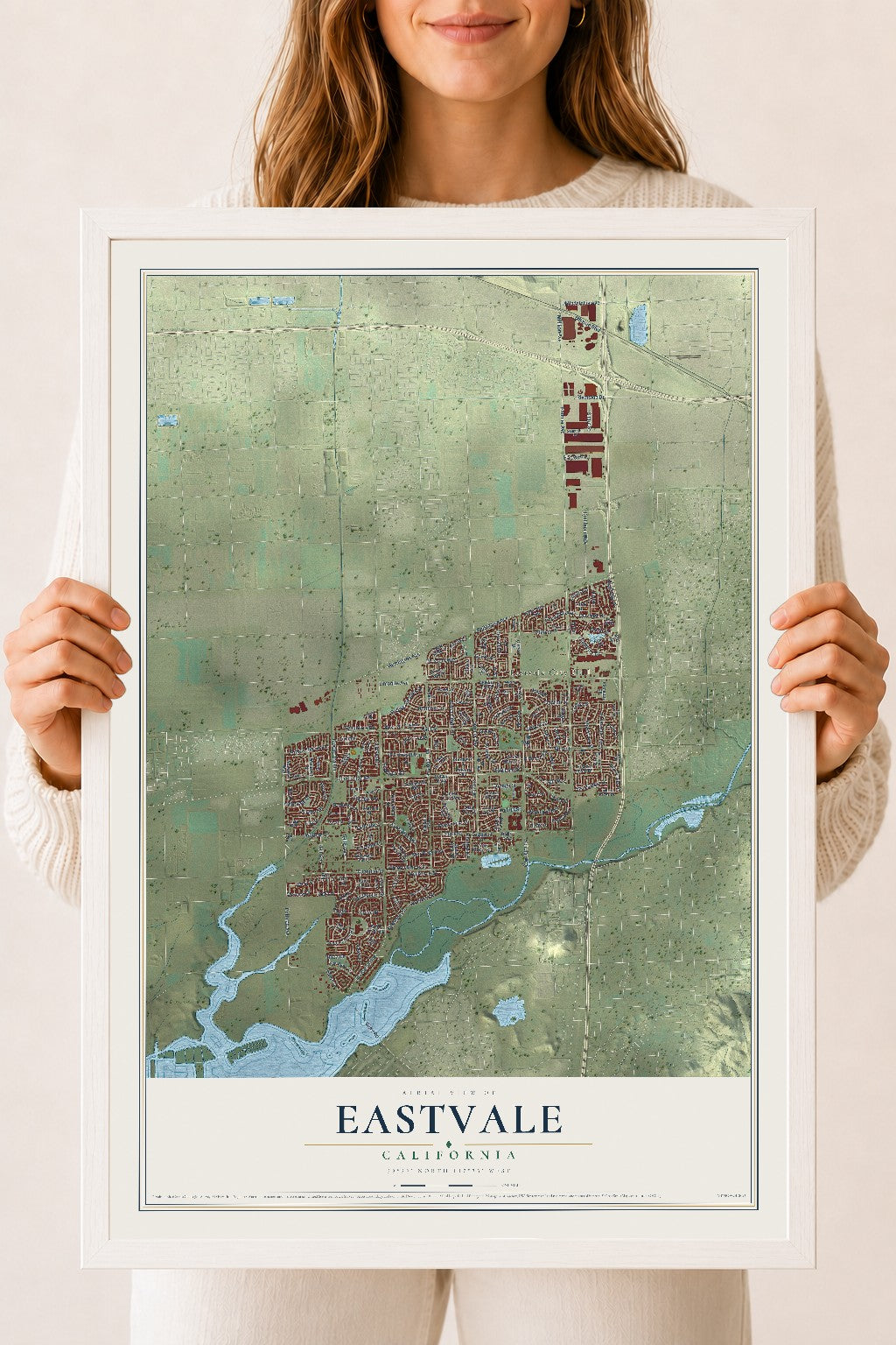 Map of Eastvale, California, 18 x 24 inch print in a white wood frame