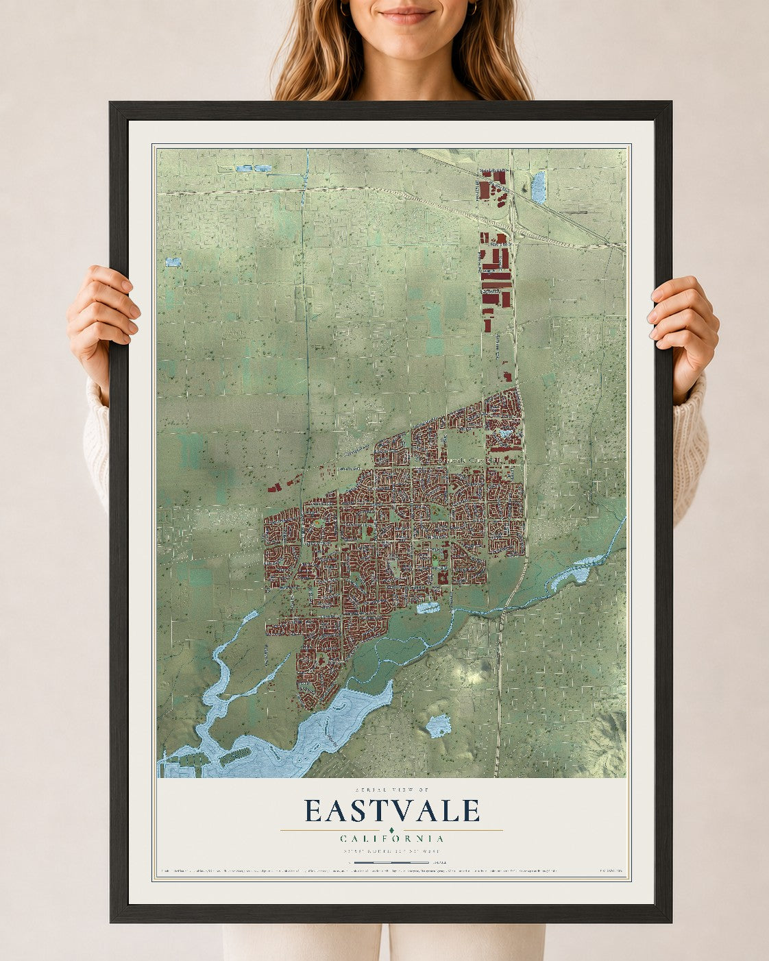 Map of Eastvale, California, 24 x 36 inch print in a black wood frame