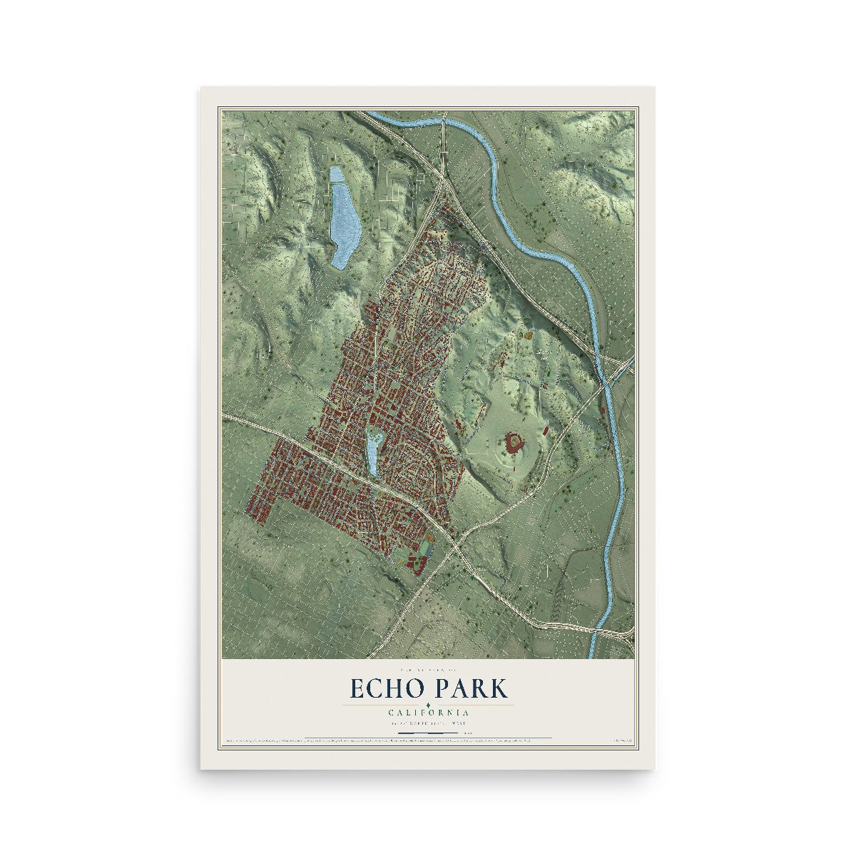 Map of Echo Park, California, 12 x 18 inch unframed archival matte print