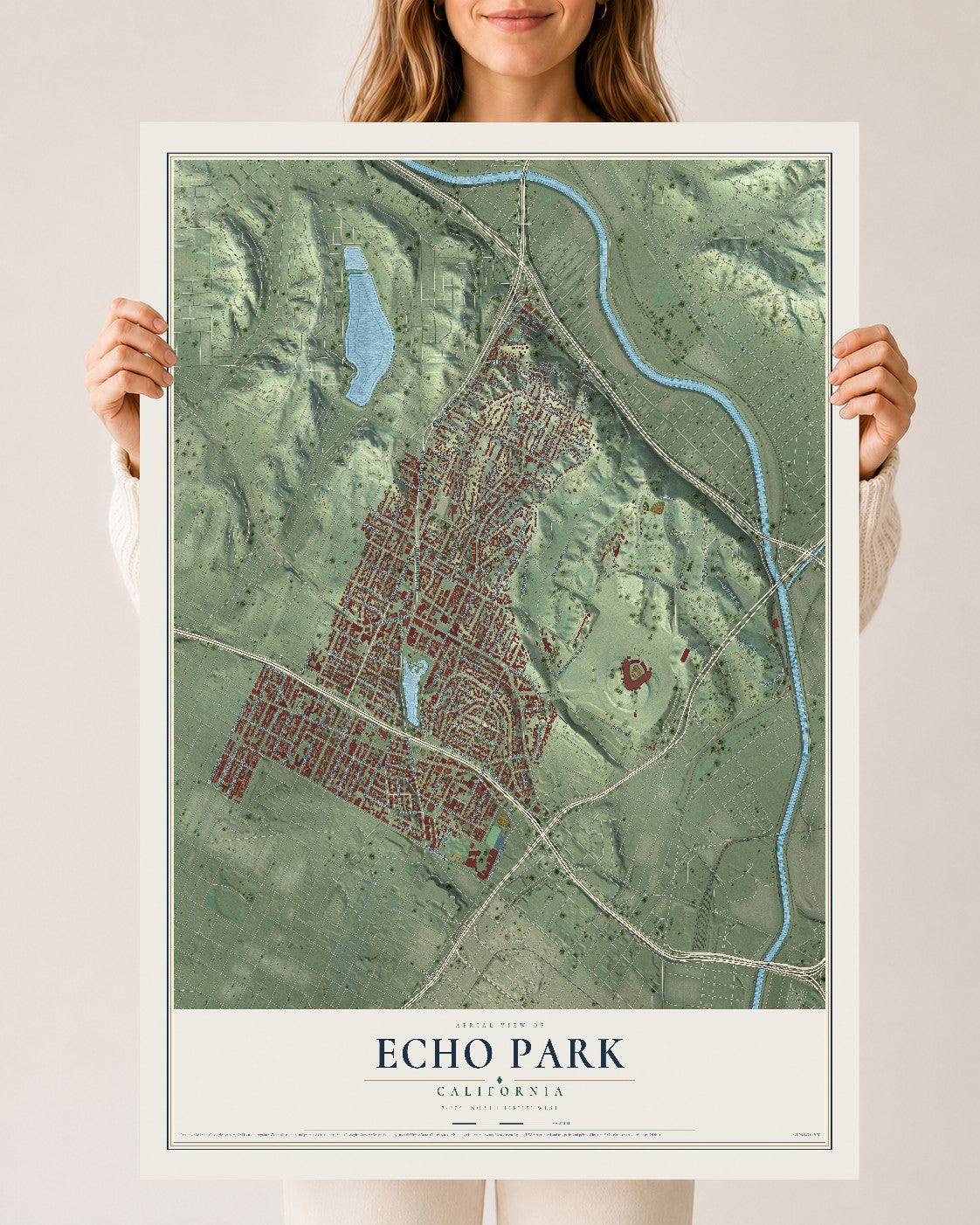 Map of Echo Park, California, 24 x 36 inch unframed archival matte print