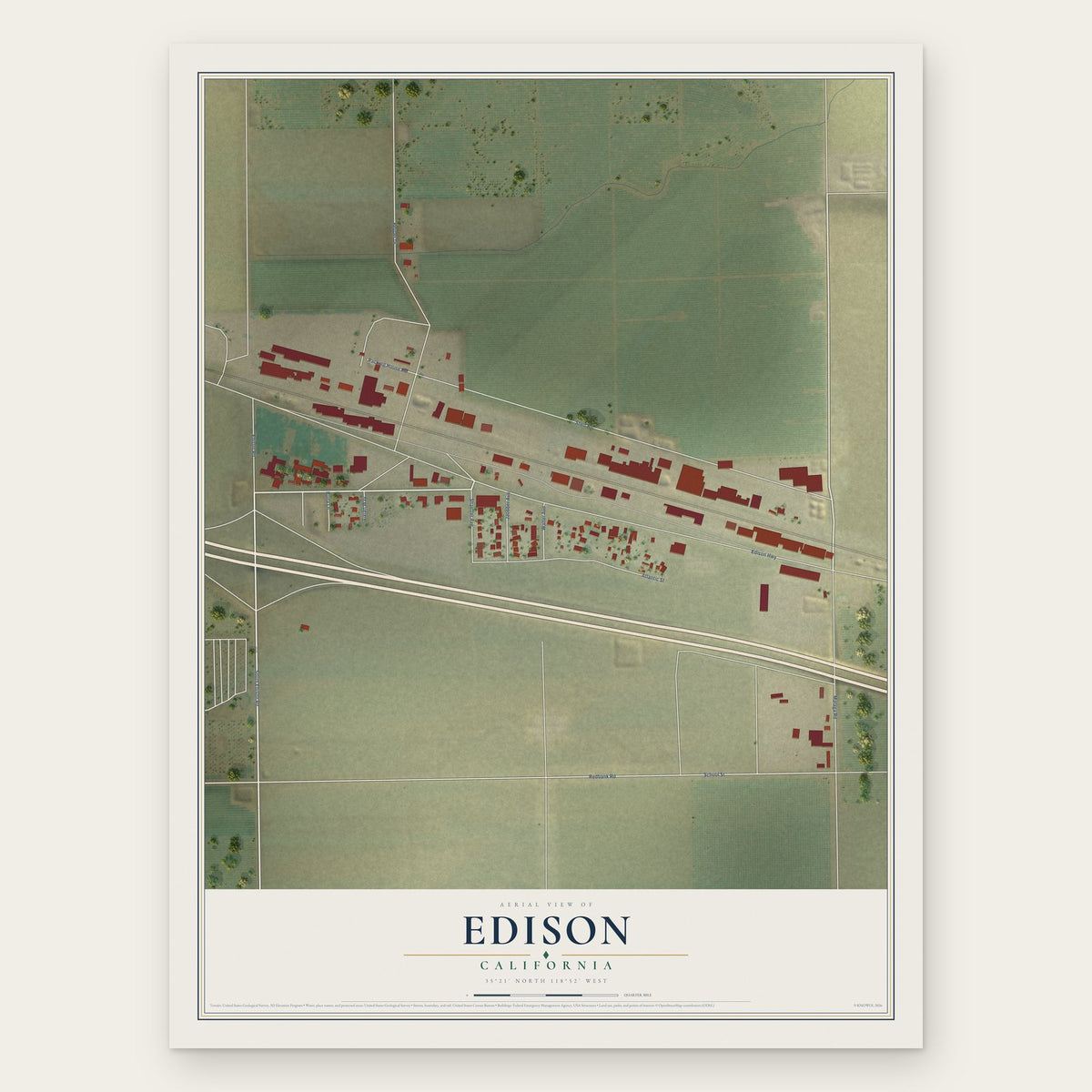 Edison, California map print, the full design