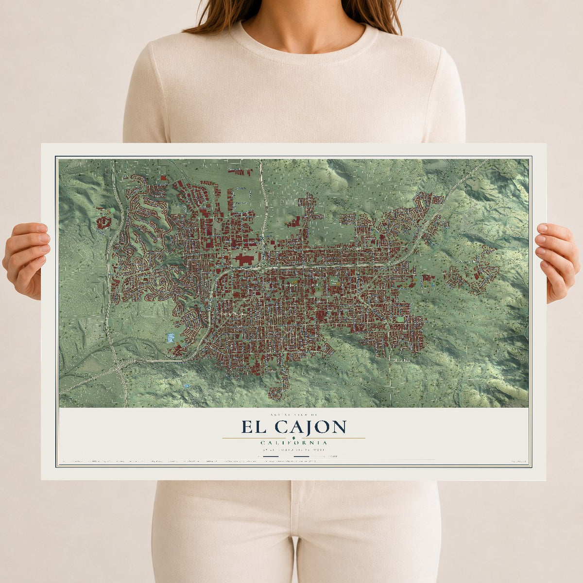 Map of El Cajon, California, 12 x 18 inch unframed archival matte print