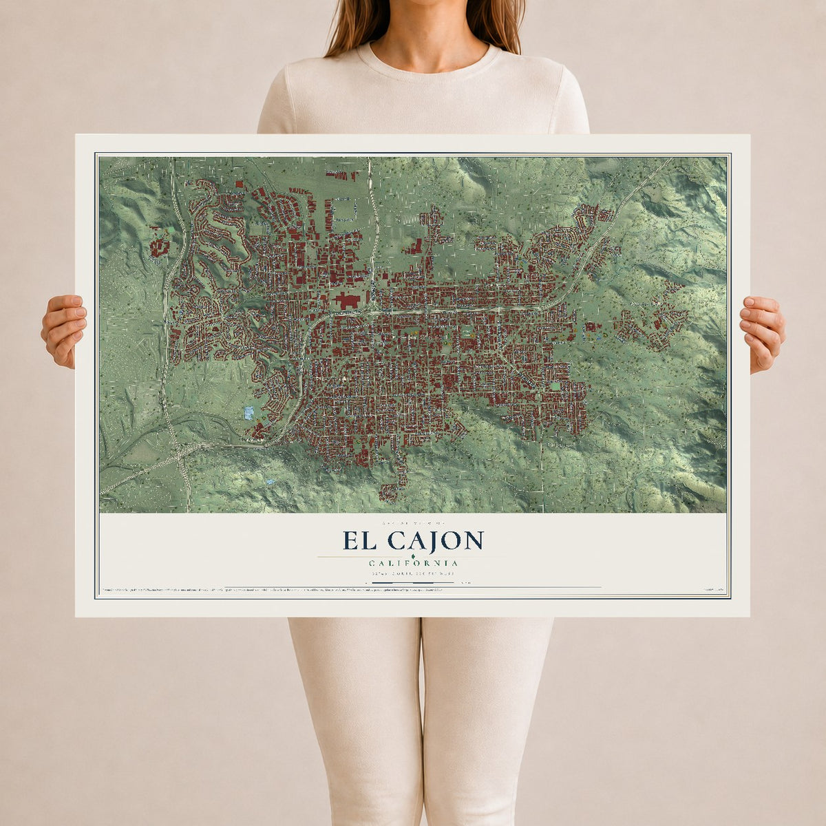 Map of El Cajon, California, 24 x 36 inch unframed archival matte print
