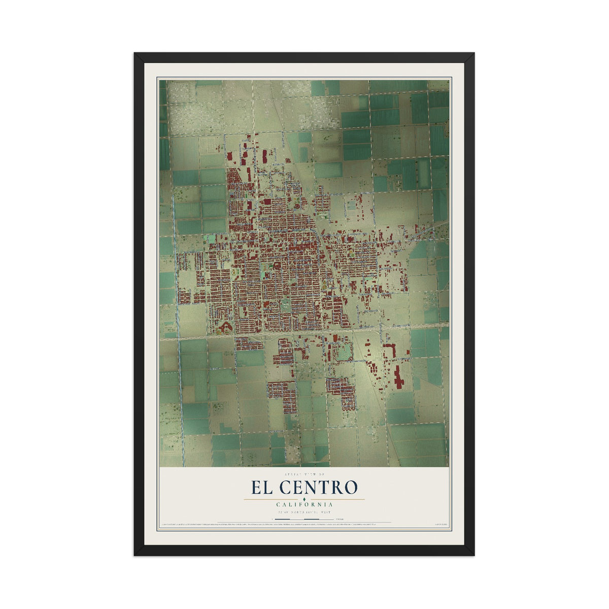 Map of El Centro, California, 12 x 18 inch print in a black wood frame