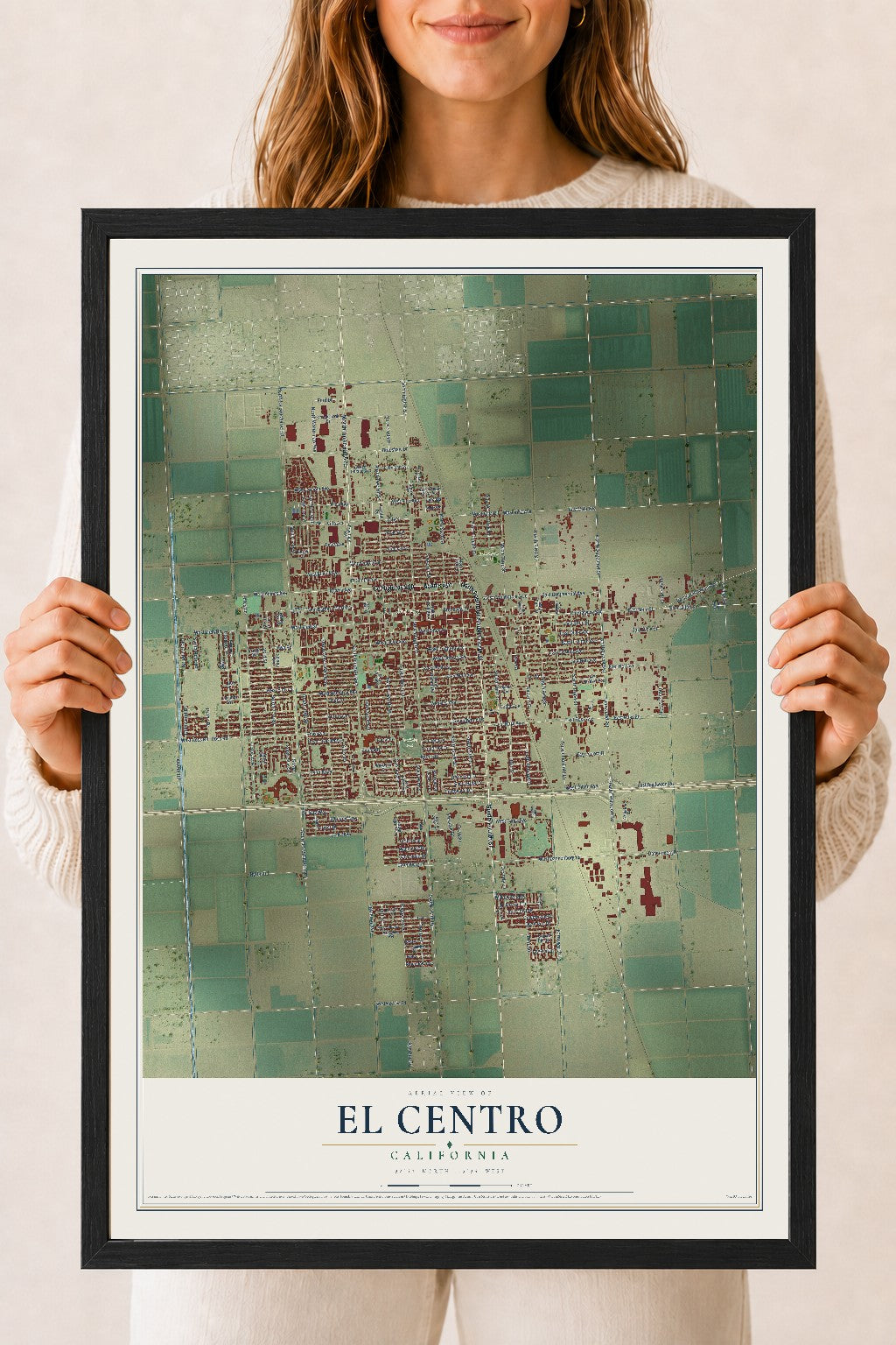 Map of El Centro, California, 18 x 24 inch print in a black wood frame