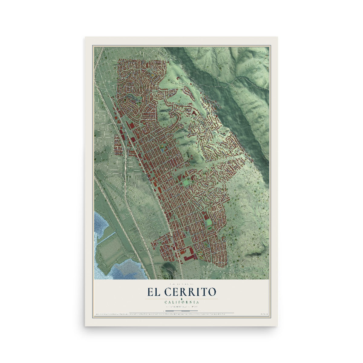 Map of El Cerrito, California, 12 x 18 inch unframed archival matte print