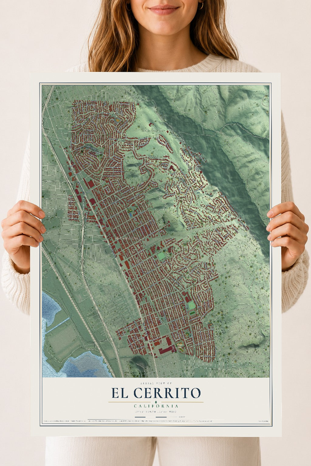 Map of El Cerrito, California, 18 x 24 inch unframed archival matte print