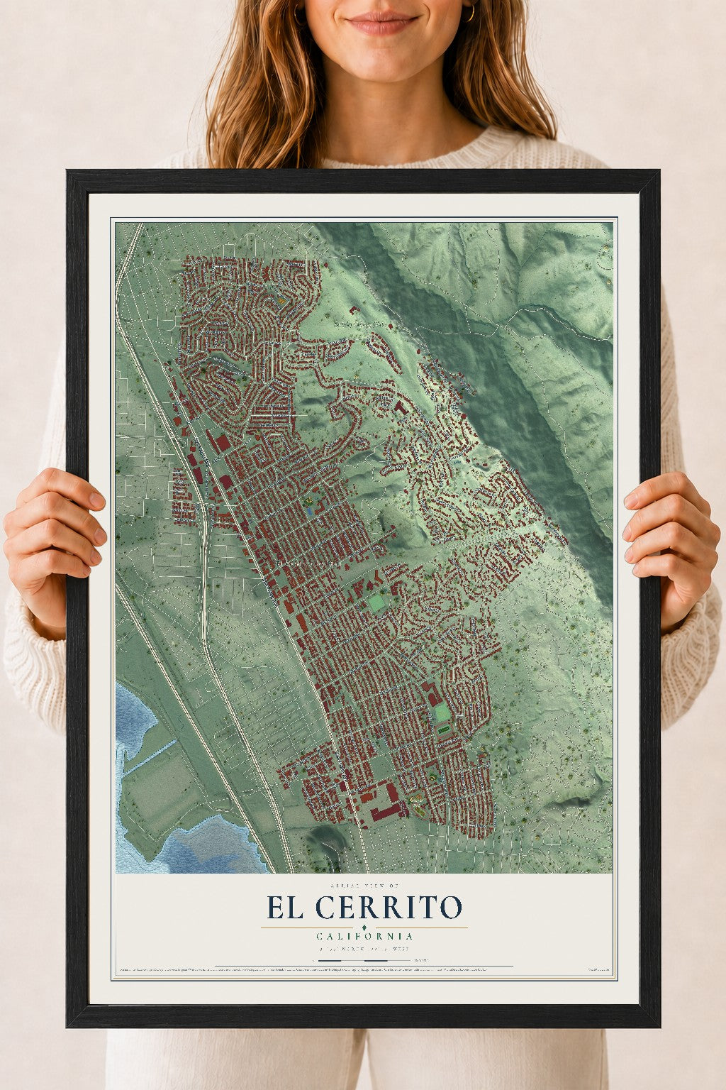 Map of El Cerrito, California, 18 x 24 inch print in a black wood frame