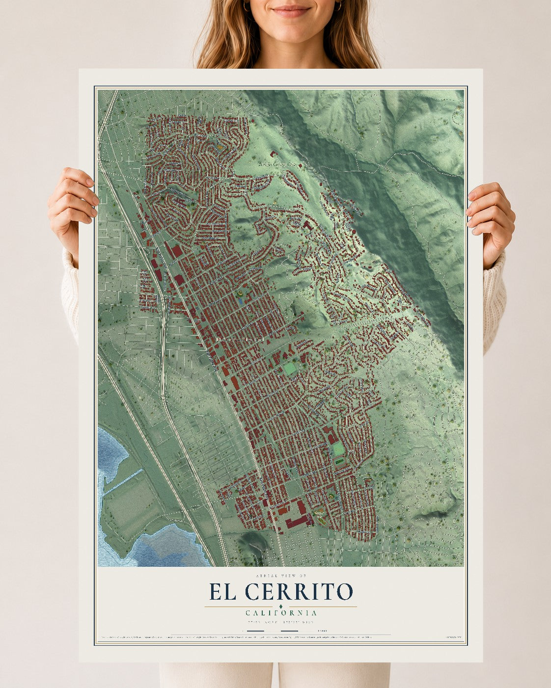 Map of El Cerrito, California, 24 x 36 inch unframed archival matte print
