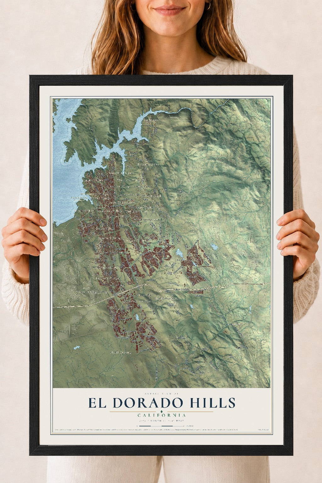 Map of El Dorado Hills, California, 18 x 24 inch print in a black wood frame