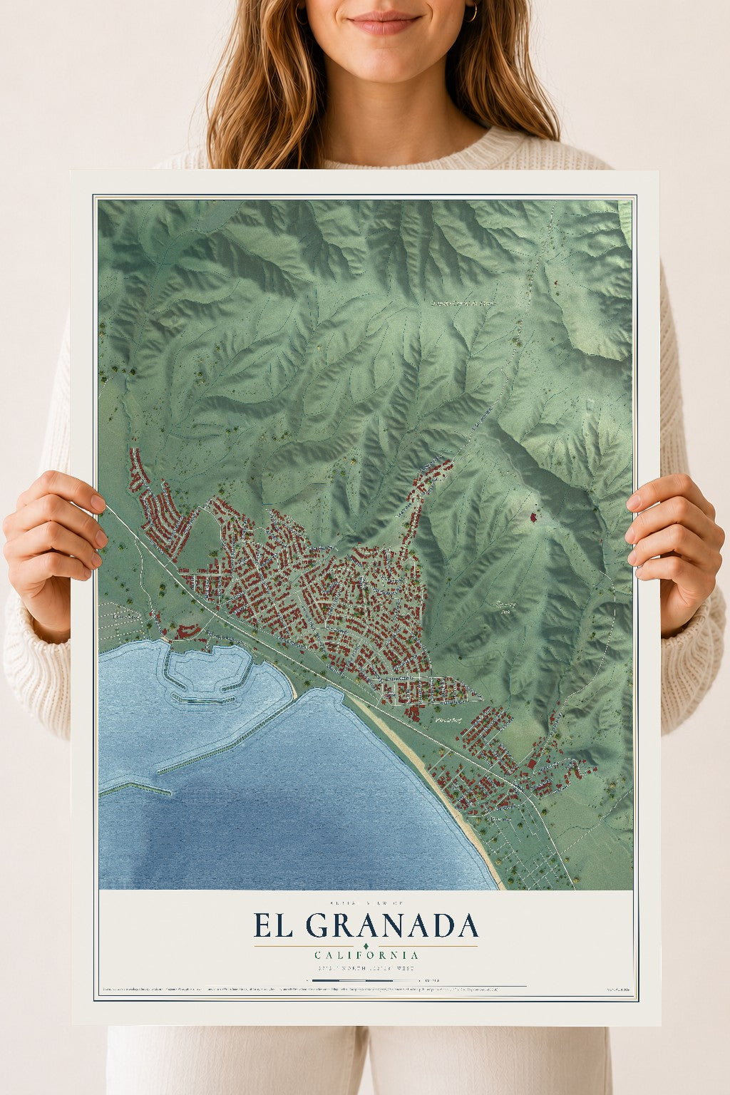 Map of El Granada, California, 18 x 24 inch unframed archival matte print