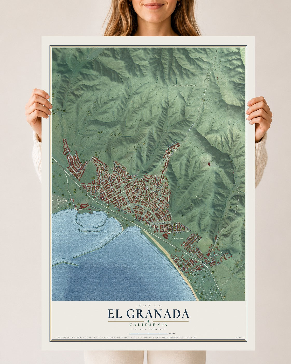 Map of El Granada, California, 24 x 36 inch unframed archival matte print