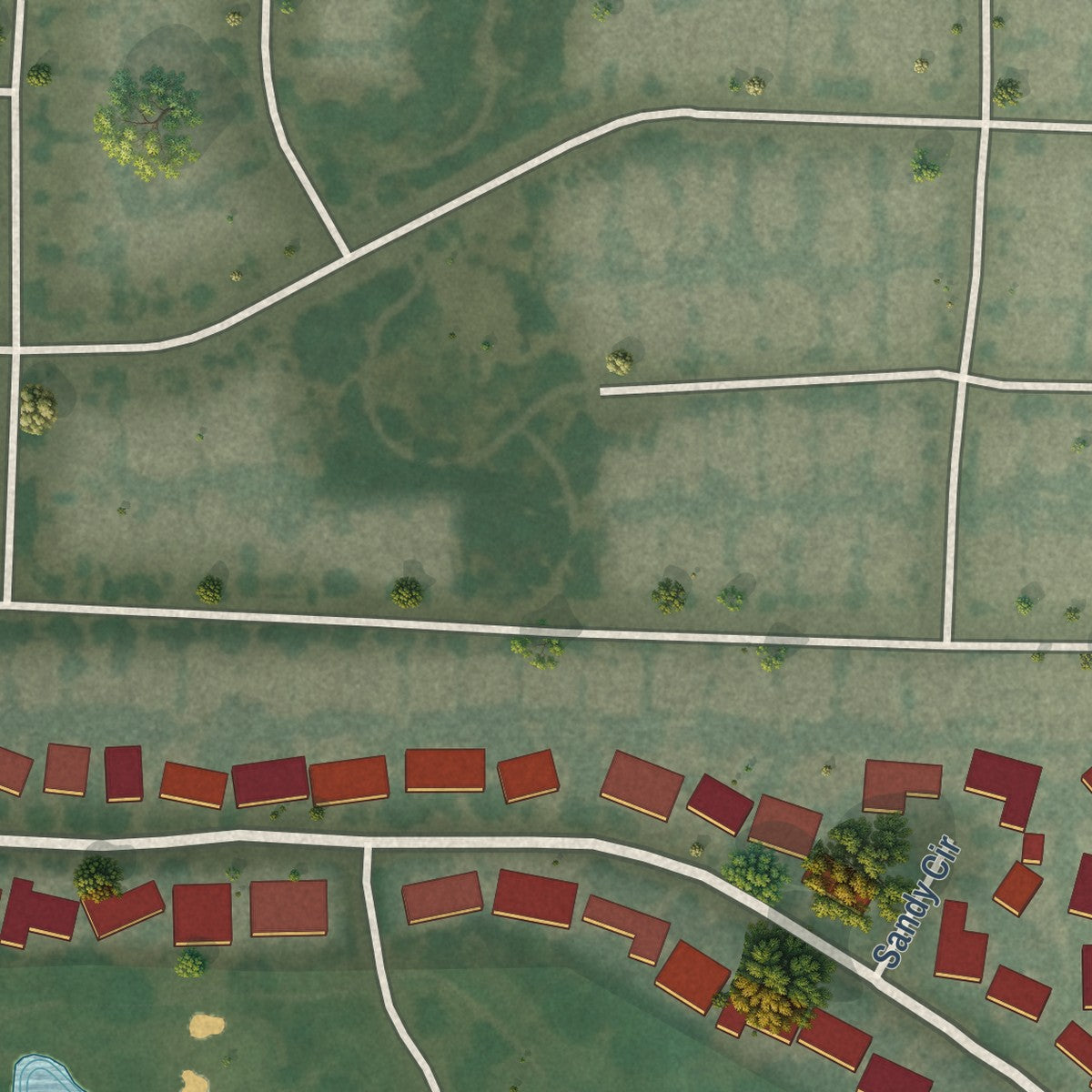 Close-up of the map of El Macero, California print showing street and building detail