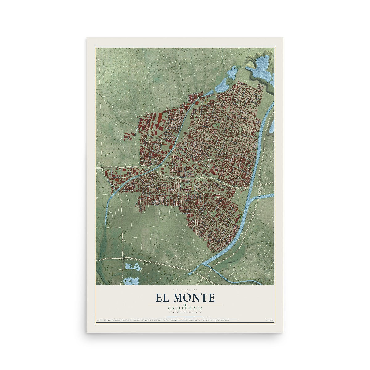 Map of El Monte, California, 12 x 18 inch unframed archival matte print
