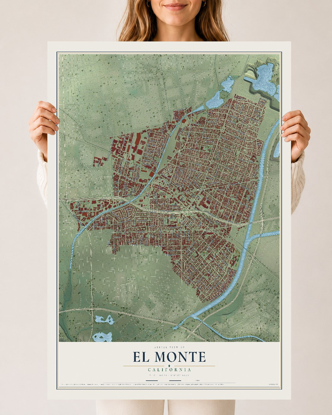 Map of El Monte, California, 24 x 36 inch unframed archival matte print