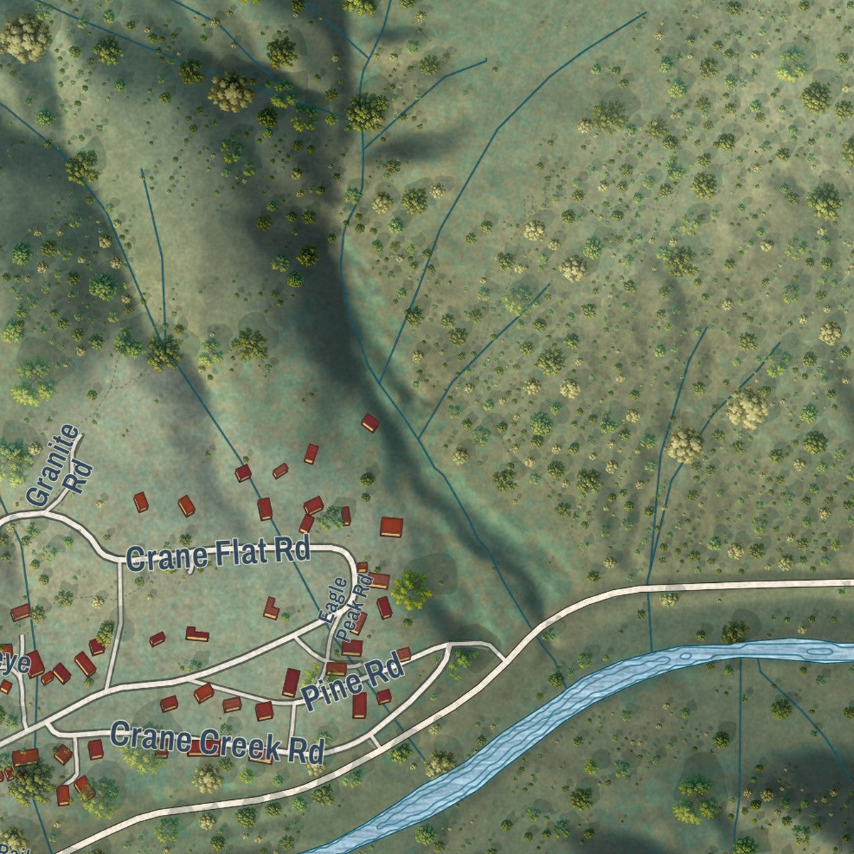 Close-up of the map of El Portal, California print showing street and building detail