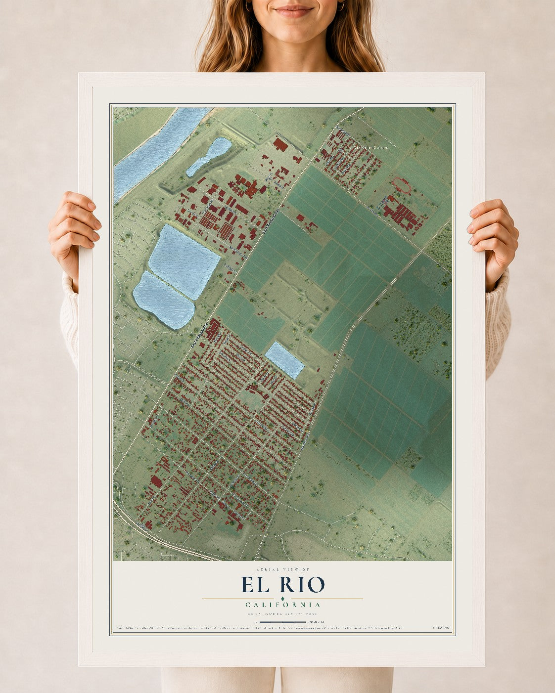 Map of El Rio, California, 24 x 36 inch print in a white wood frame