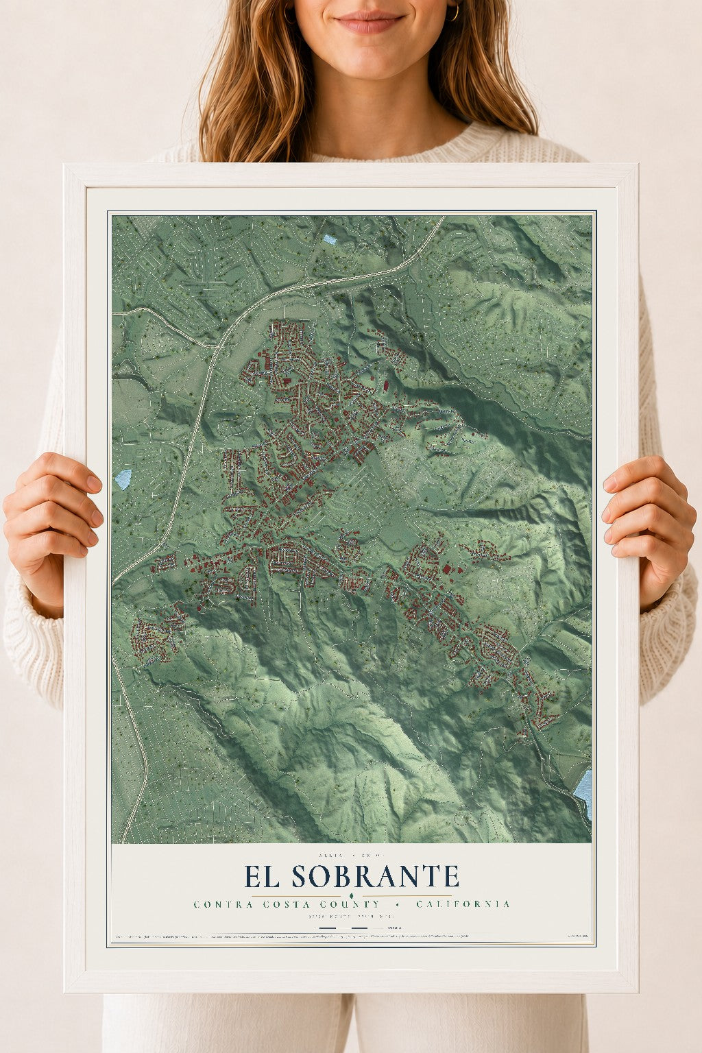 Map of El Sobrante, Contra Costa County, California, 18 x 24 inch print in a white wood frame