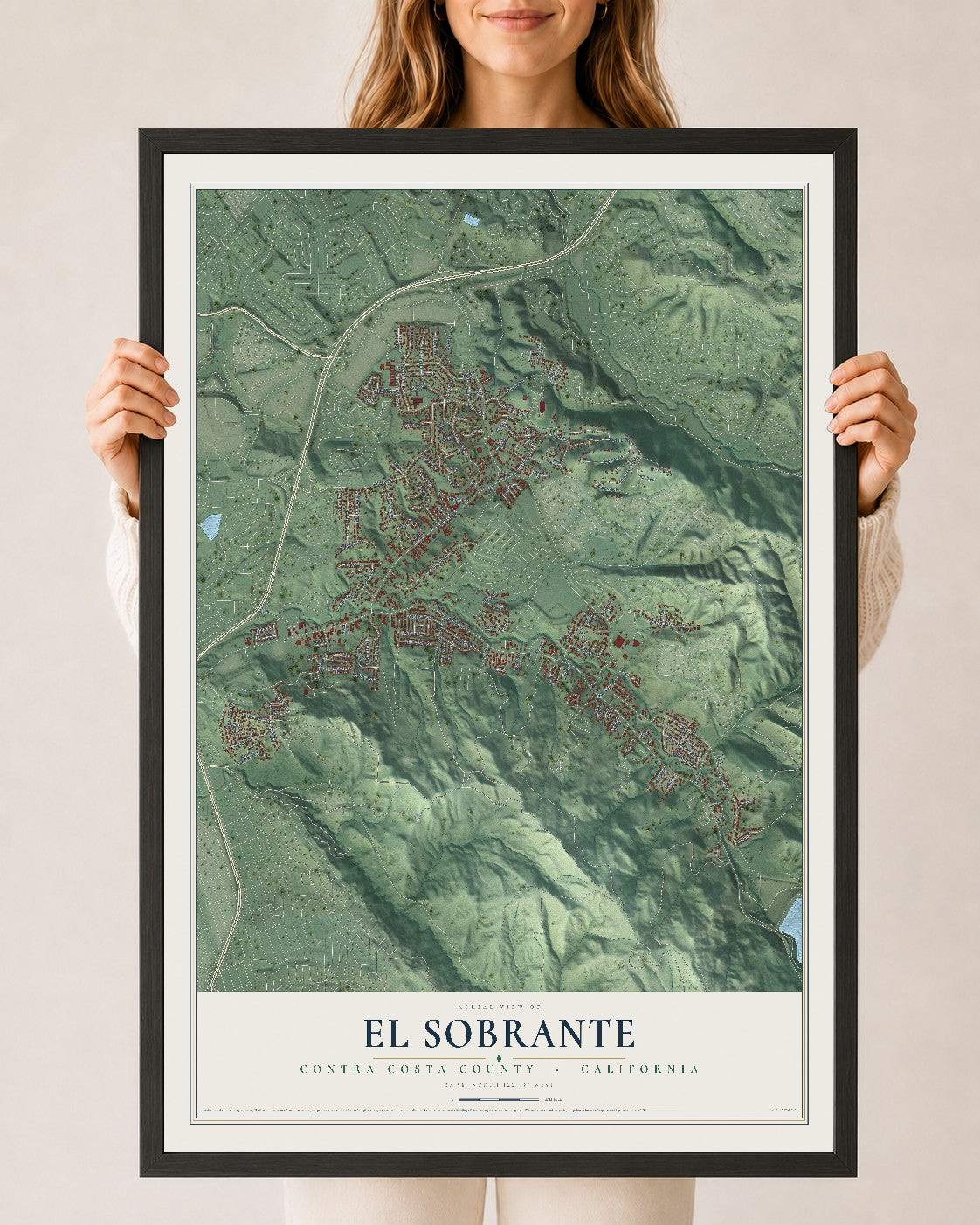 Map of El Sobrante, Contra Costa County, California, 24 x 36 inch print in a black wood frame
