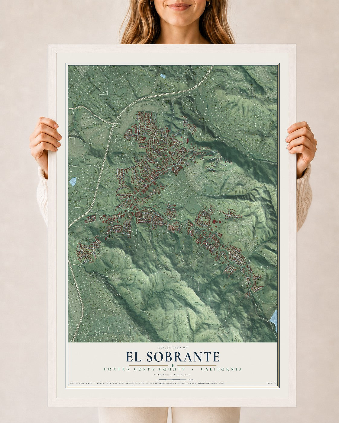 Map of El Sobrante, Contra Costa County, California, 24 x 36 inch print in a white wood frame