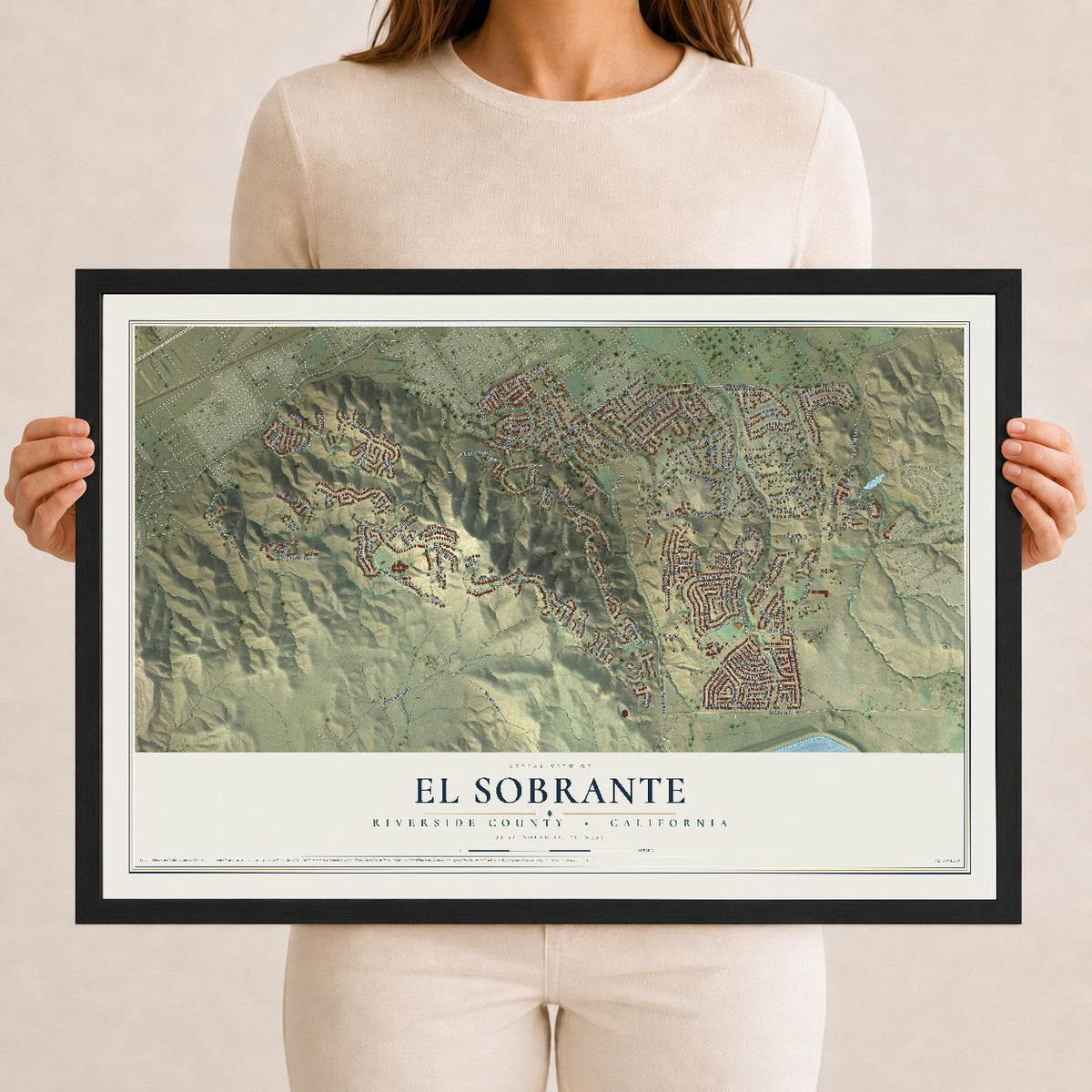 Map of El Sobrante, Riverside County, California, 12 x 18 inch print in a black wood frame