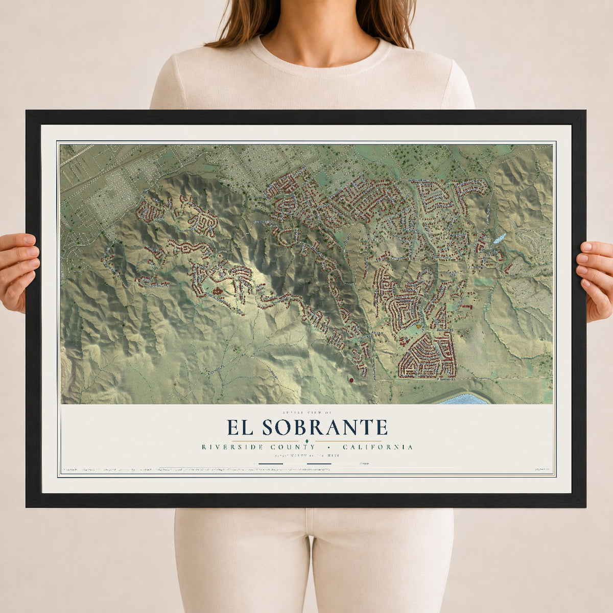 Map of El Sobrante, Riverside County, California, 18 x 24 inch print in a black wood frame
