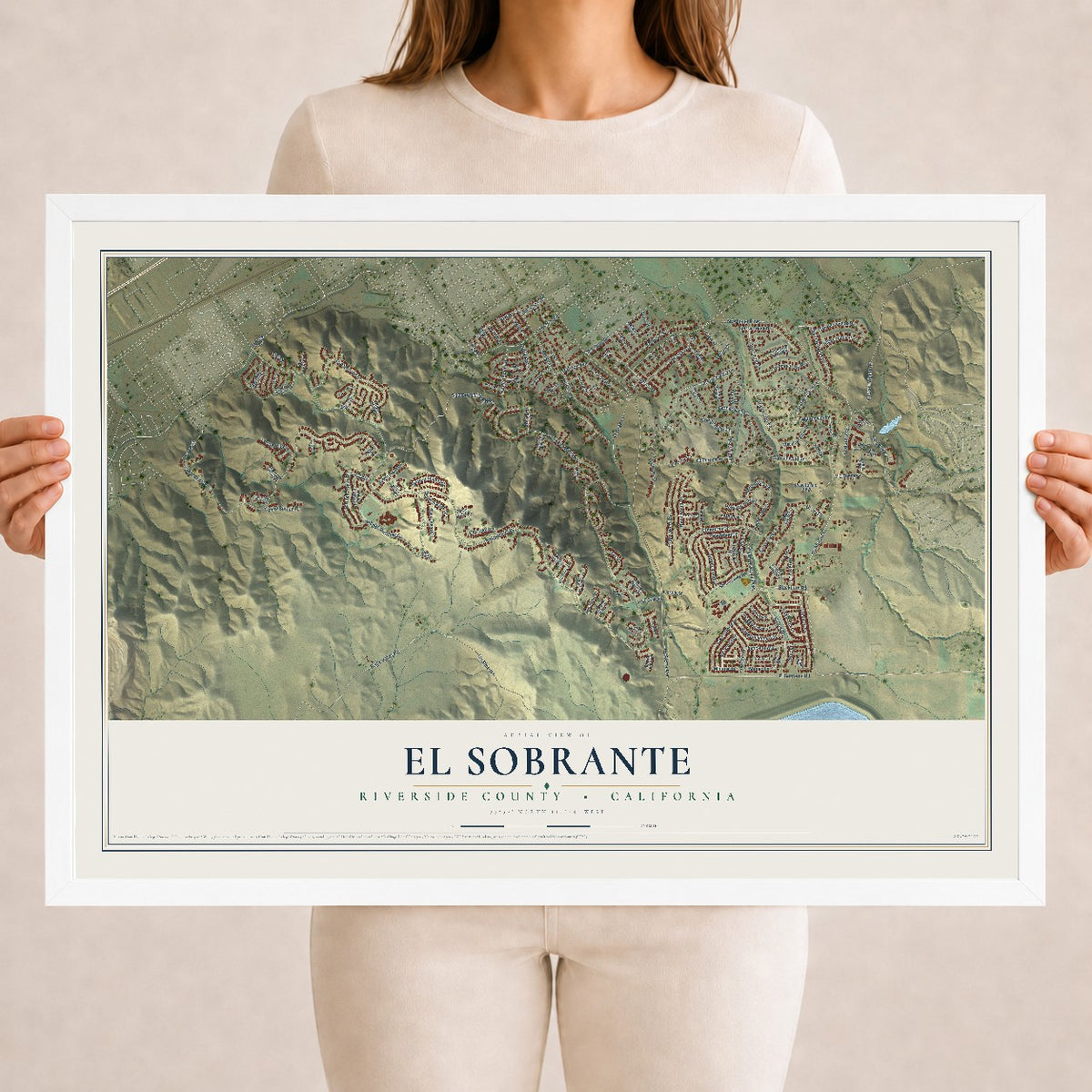 Map of El Sobrante, Riverside County, California, 18 x 24 inch print in a white wood frame