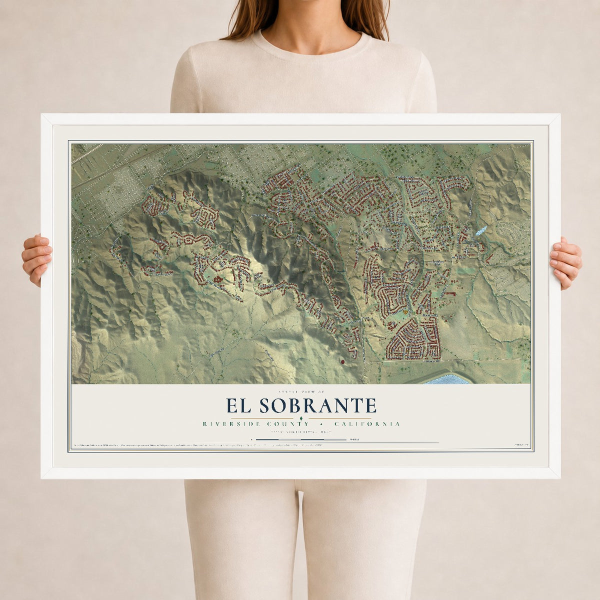 Map of El Sobrante, Riverside County, California, 24 x 36 inch print in a white wood frame