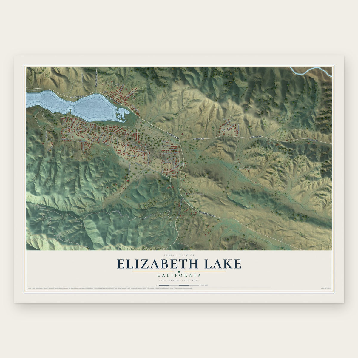 Elizabeth Lake, California map print, the full design