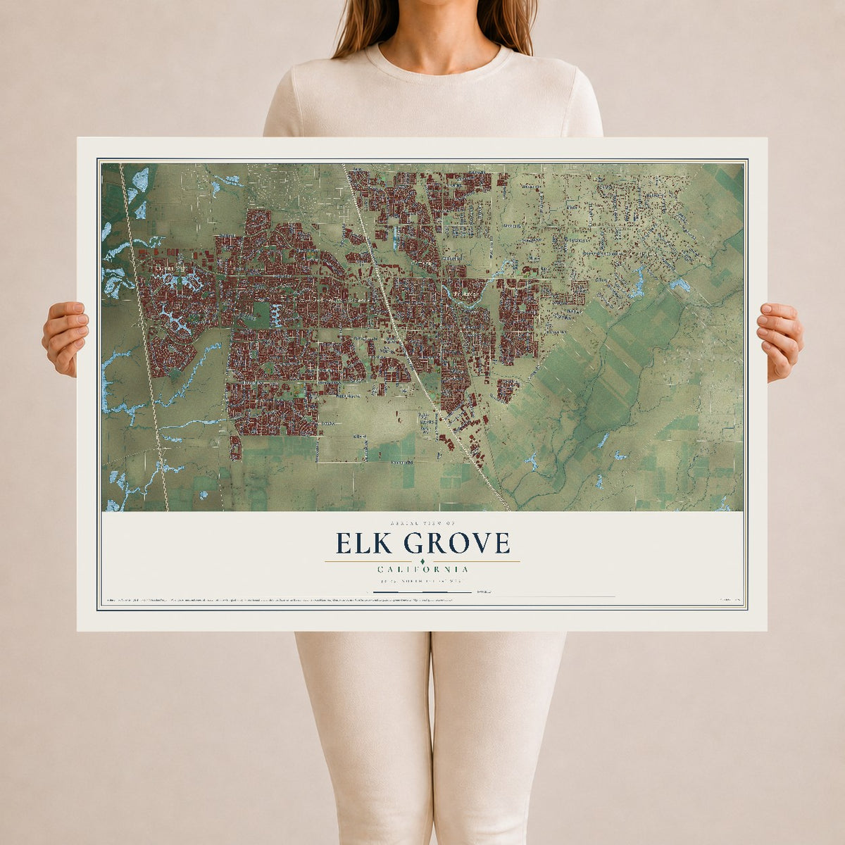 Map of Elk Grove, California, 24 x 36 inch unframed archival matte print