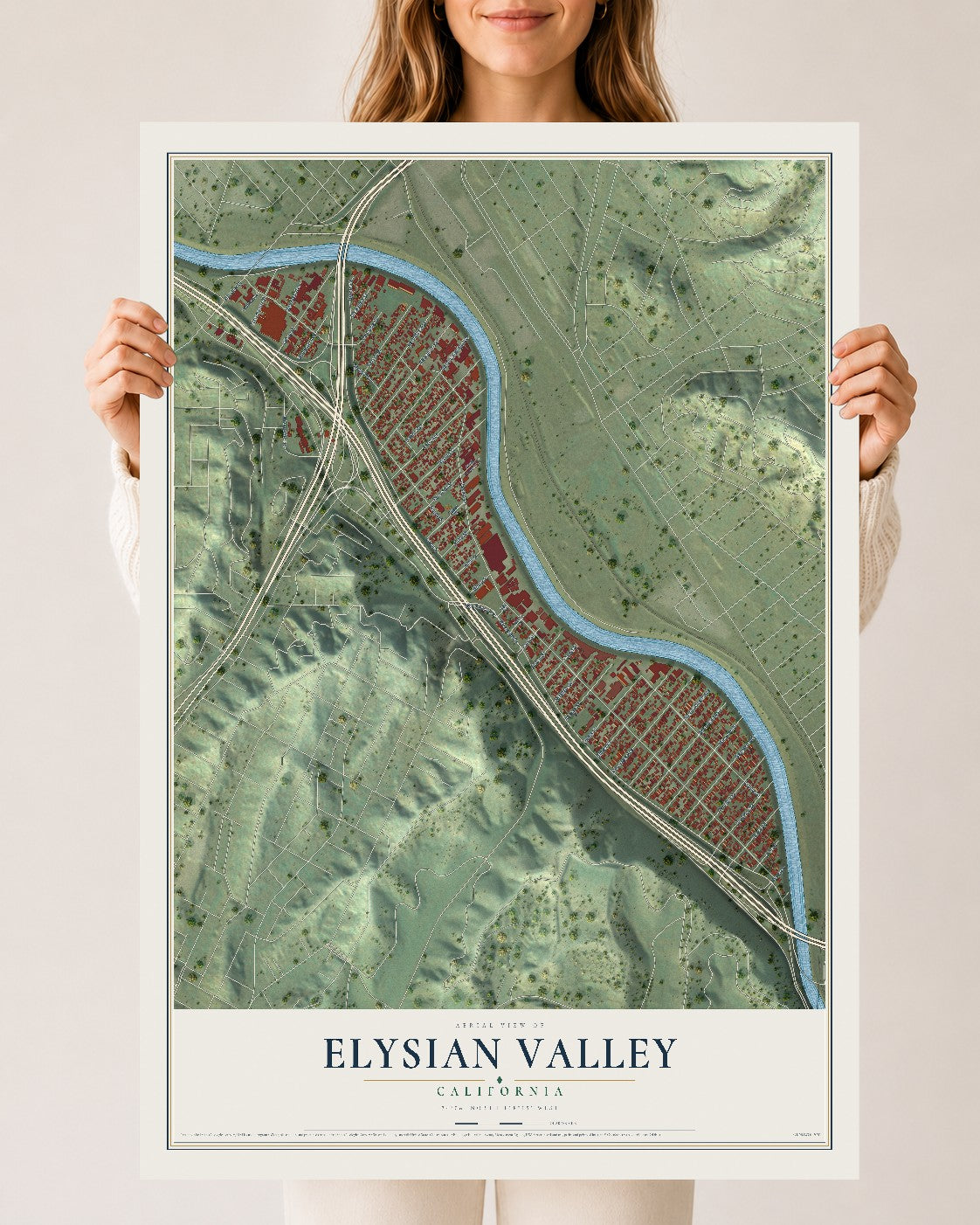 Map of Elysian Valley, California, 24 x 36 inch unframed archival matte print