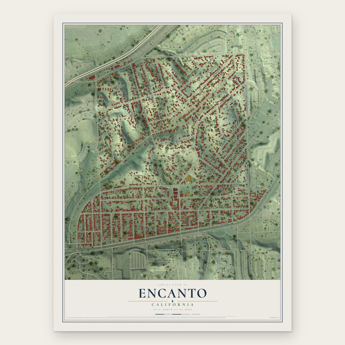 Encanto, California map print, the full design