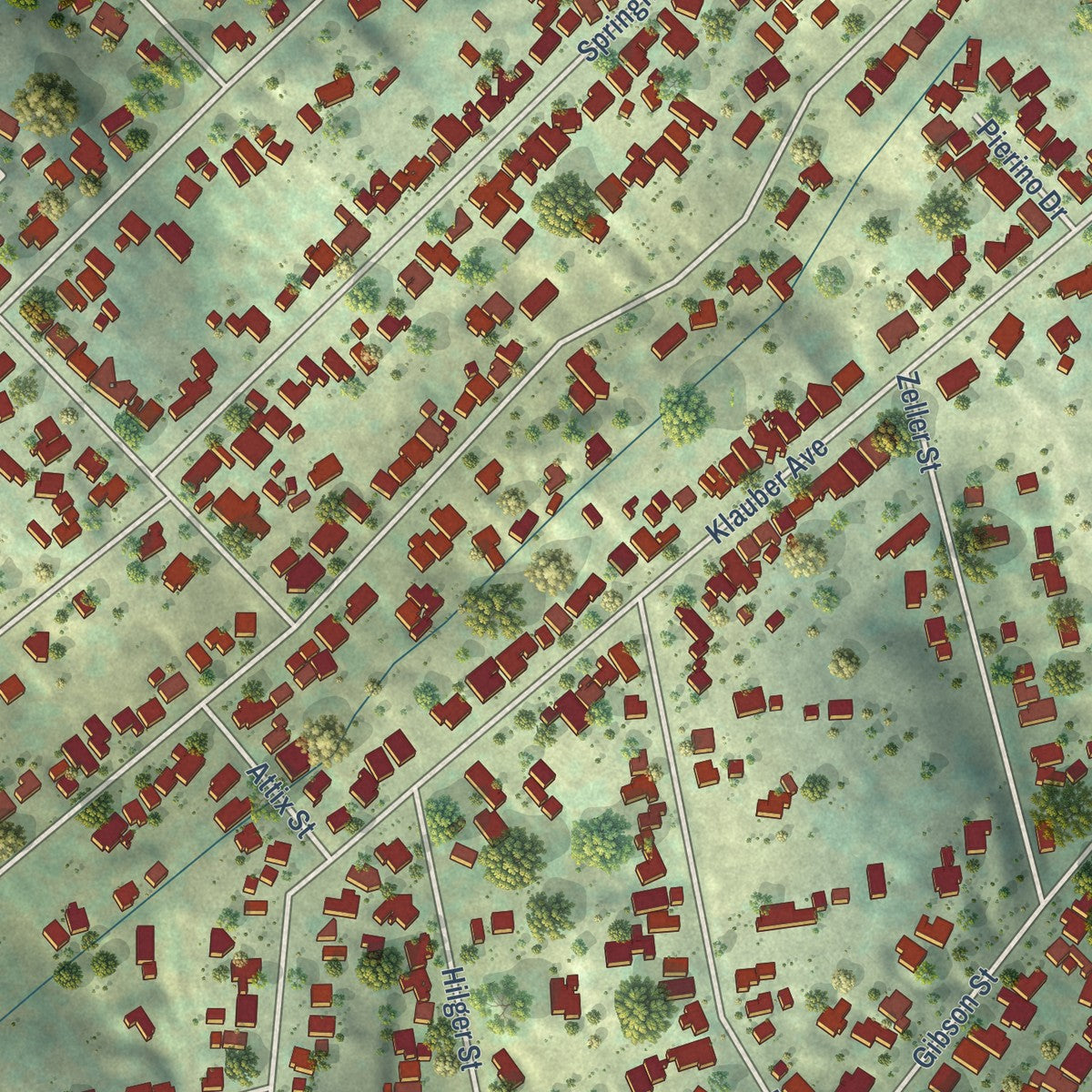 Close-up of the map of Encanto, California print showing street and building detail
