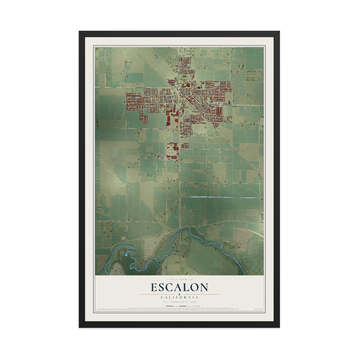 Map of Escalon, California, 12 x 18 inch print in a black wood frame