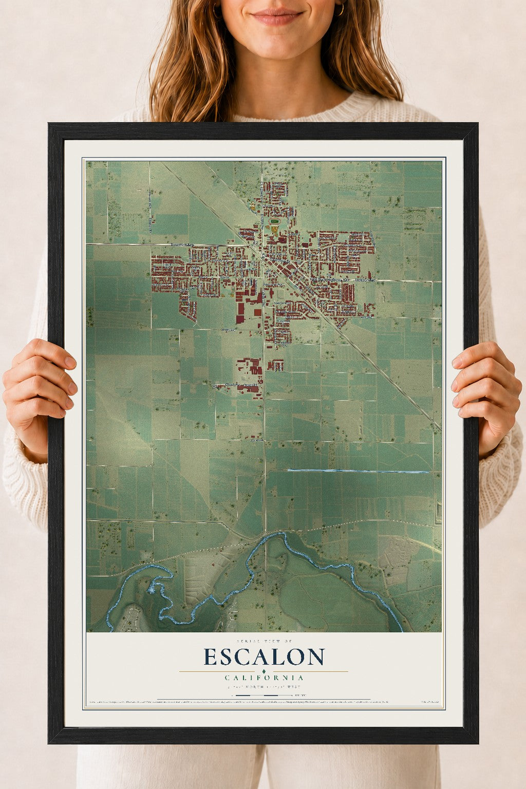 Map of Escalon, California, 18 x 24 inch print in a black wood frame