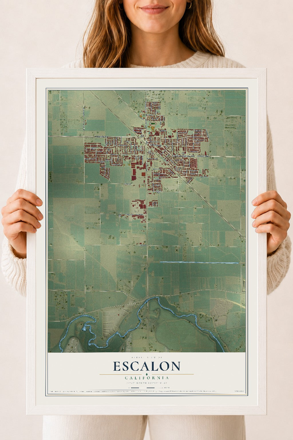 Map of Escalon, California, 18 x 24 inch print in a white wood frame
