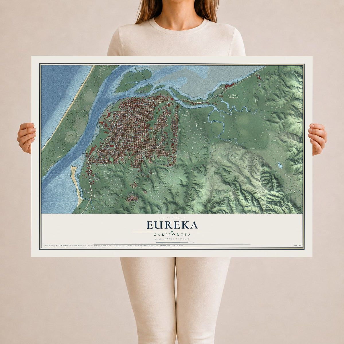 Map of Eureka, California, 24 x 36 inch unframed archival matte print