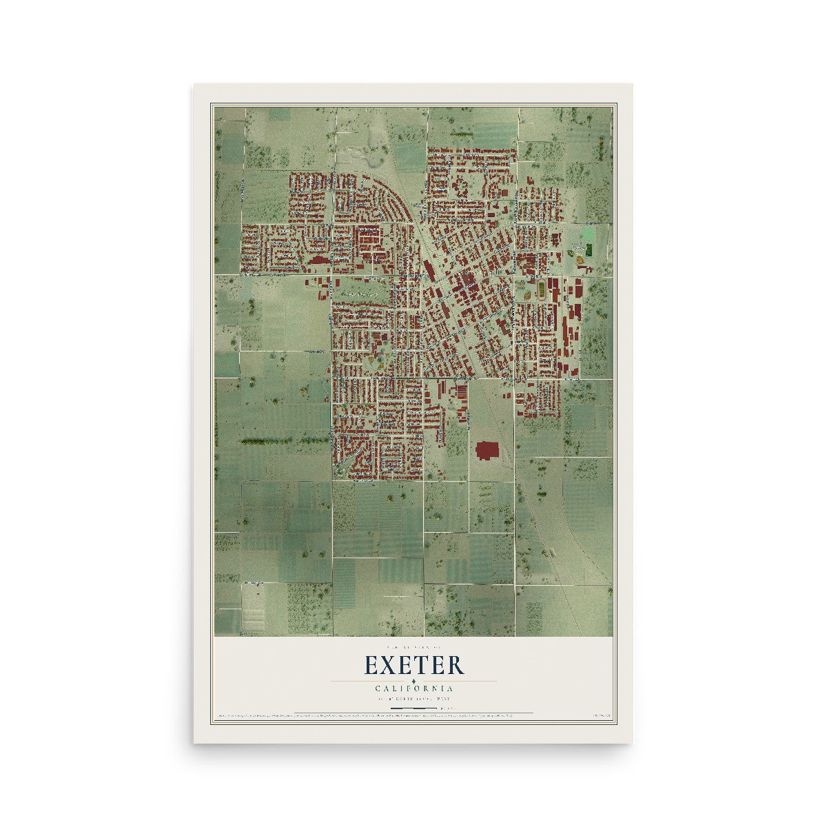 Map of Exeter, California, 12 x 18 inch unframed archival matte print