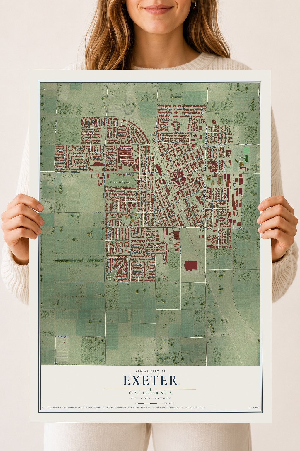 Map of Exeter, California, 18 x 24 inch unframed archival matte print